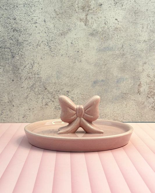 Joyero de cerámica rosa con moño
