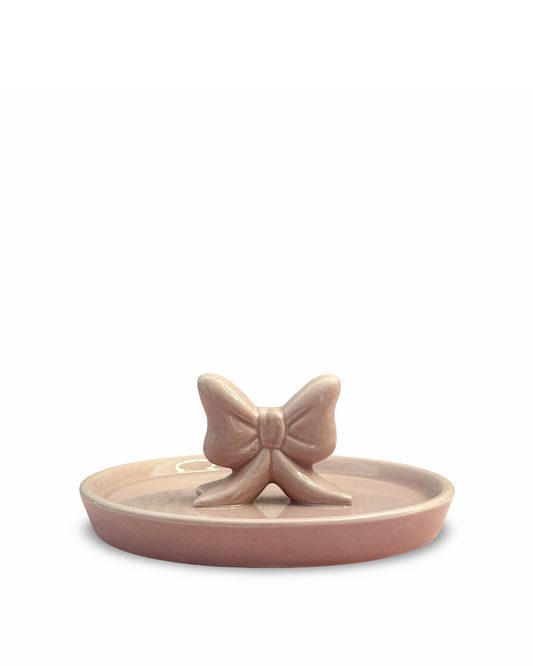 Joyero de cerámica rosa con moño