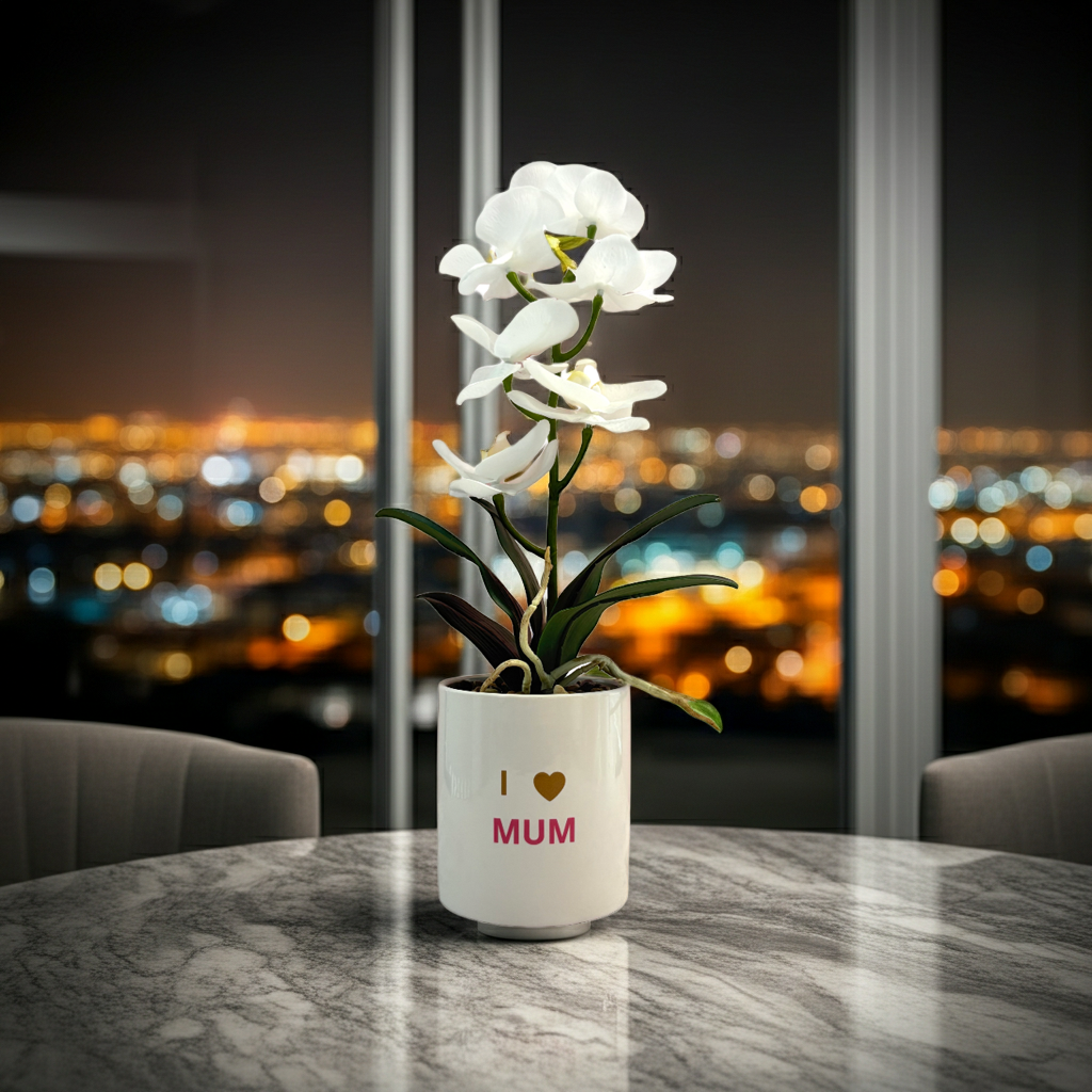 Arreglo orquídea blanca artificial para mamá