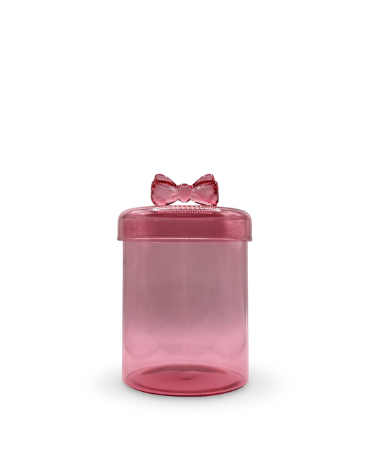 Contenedor de cristal rosa coquette