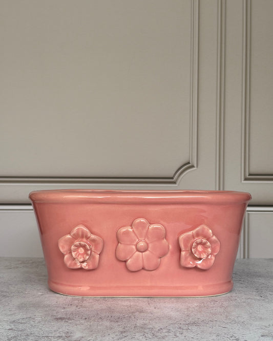 Maceta tina cerámica con flores 3D