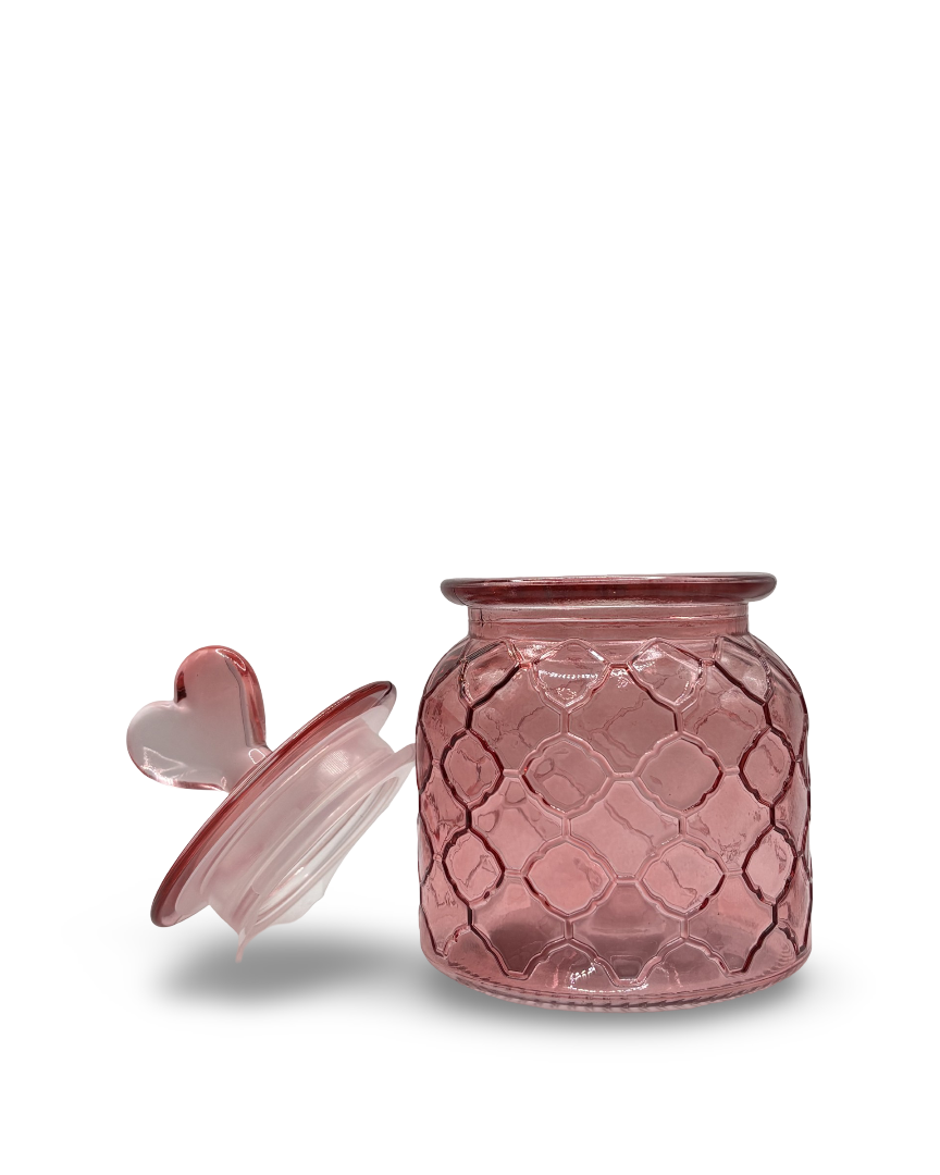 Contenedor de vidrio rosa con corazones True Love
