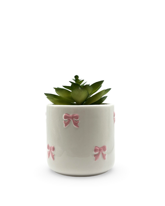 Maceta coquette de cerámica con planta artificial