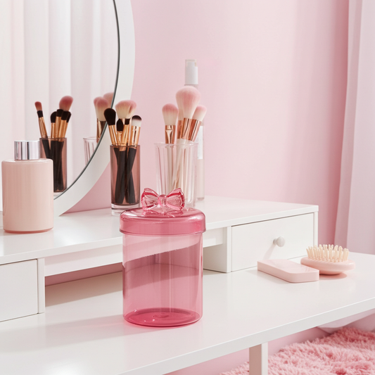 Contenedor de cristal rosa coquette