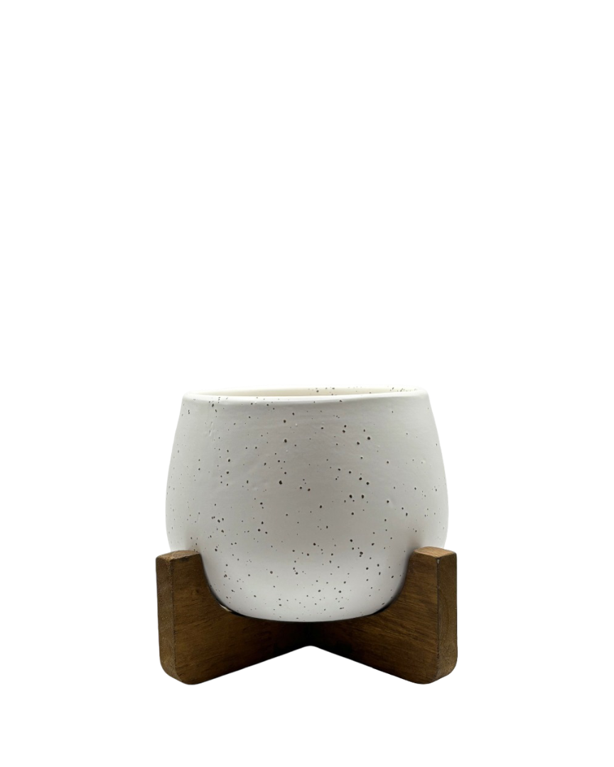Maceta chica con base de madera Yuna
