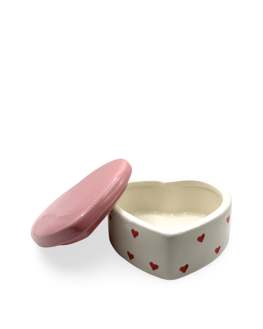 Joyero de cerámica con tapa y forma de corazón