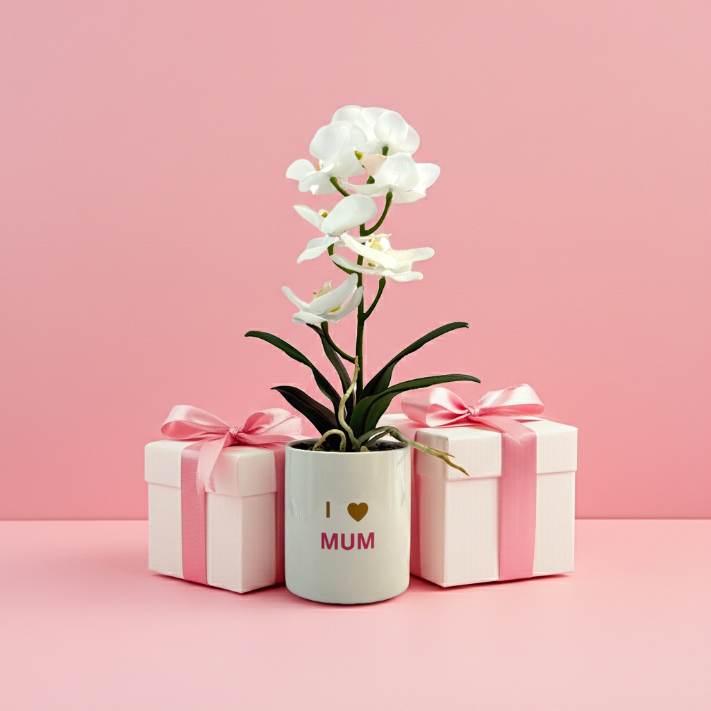 Arreglo orquídea blanca artificial para mamá