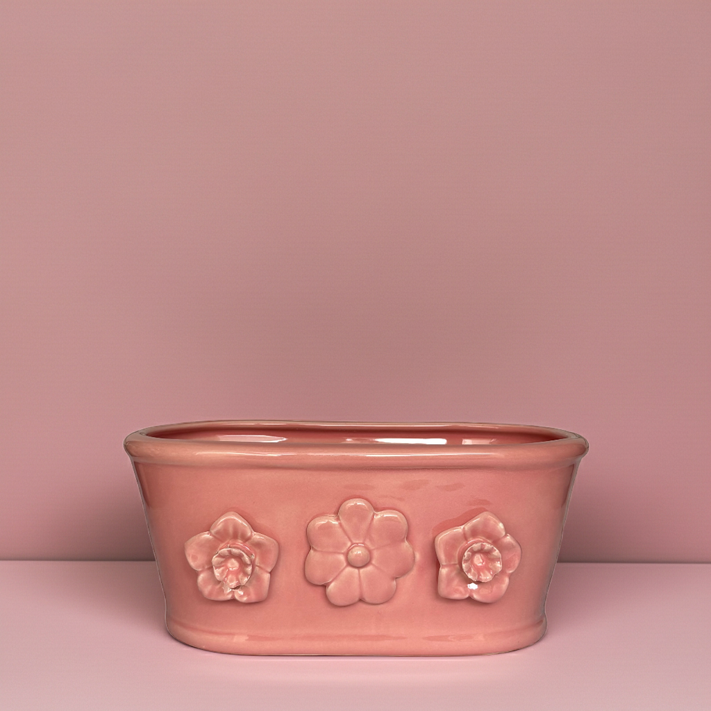 Maceta tina cerámica con flores 3D