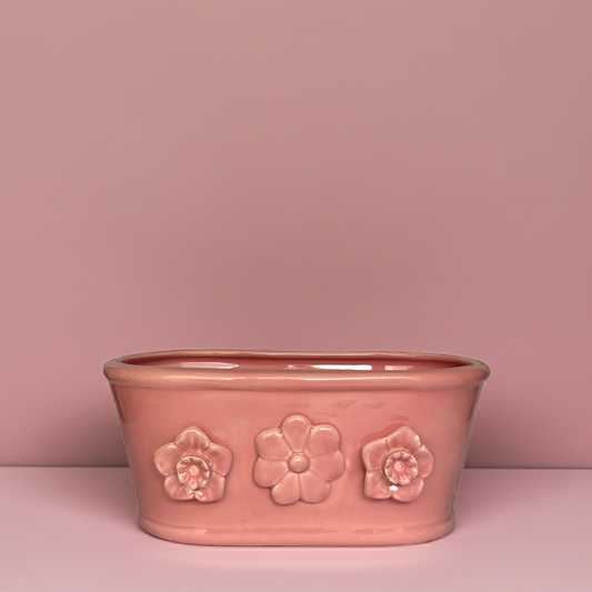 Maceta tina cerámica con flores 3D