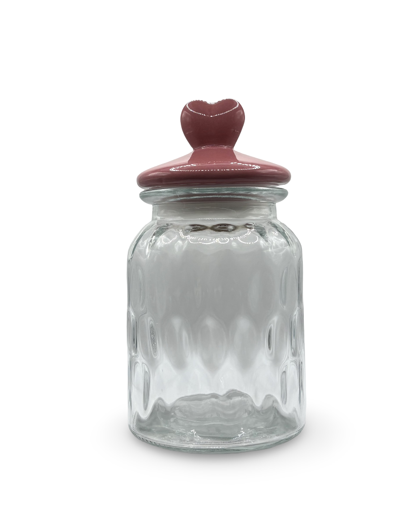 Contenedor de vidrio con tapa de cerámica con corazón