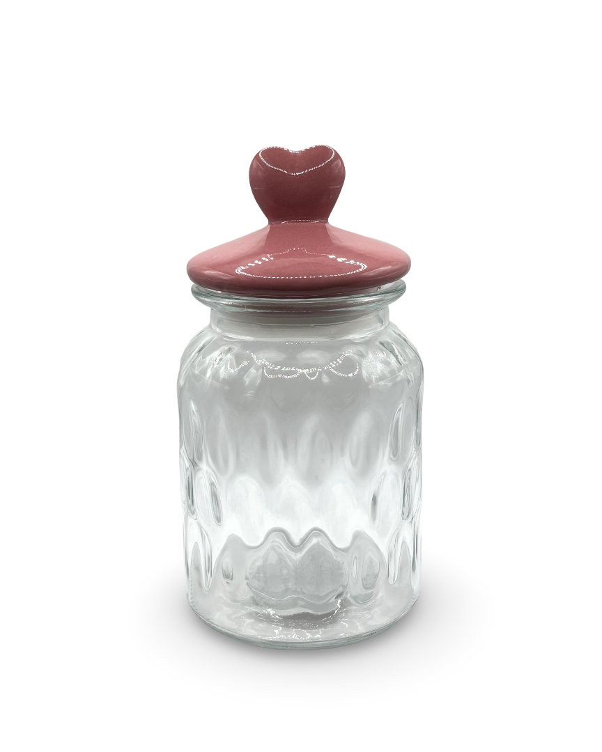 Contenedor de vidrio con tapa de cerámica con corazón