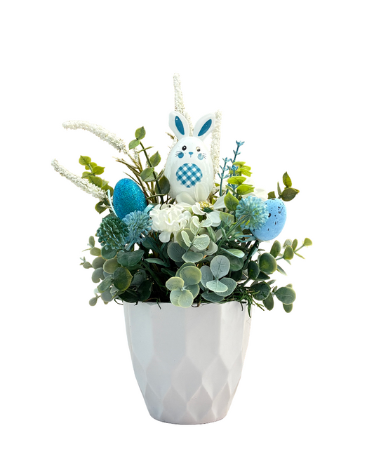 Centro de Mesa de Pascua Blue con follaje artificial