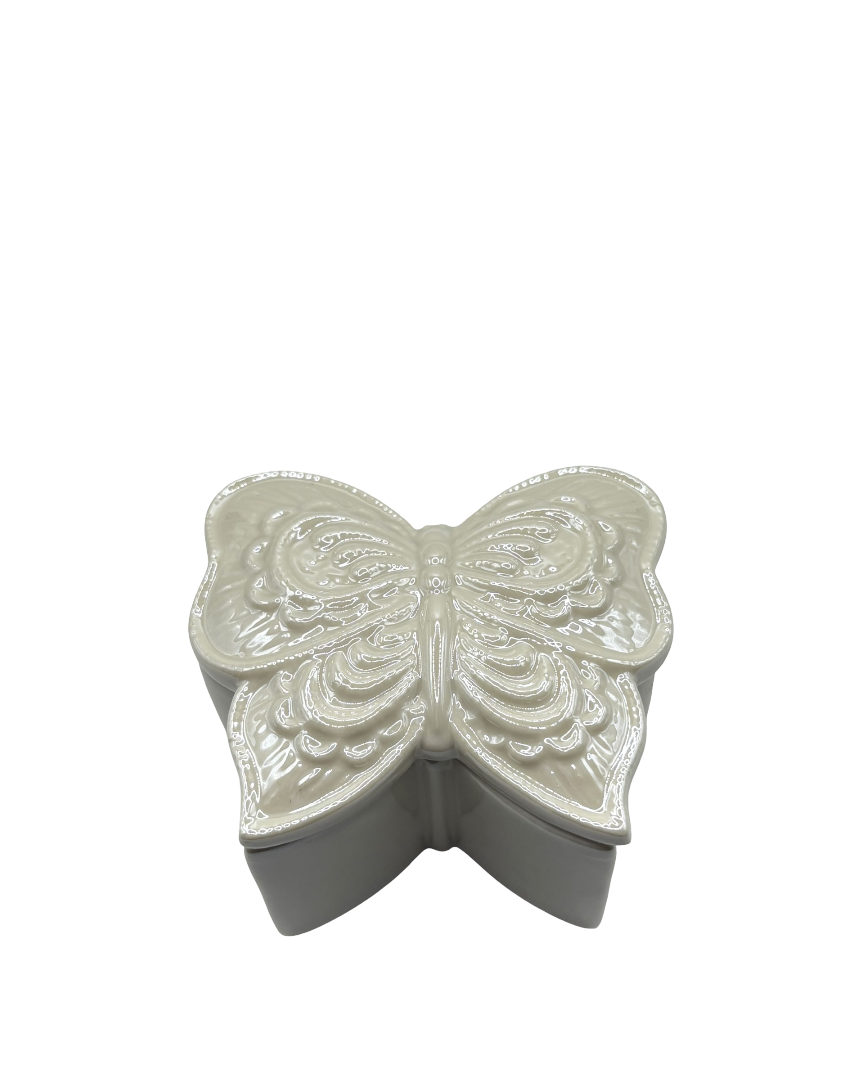Joyero de cerámica con tapa en forma de mariposa