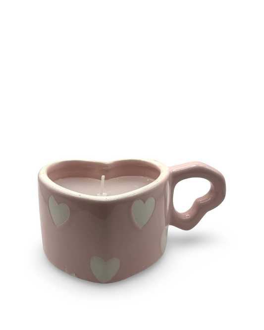 Vela aromática a fresa en taza de cerámica con corazones Candy Love