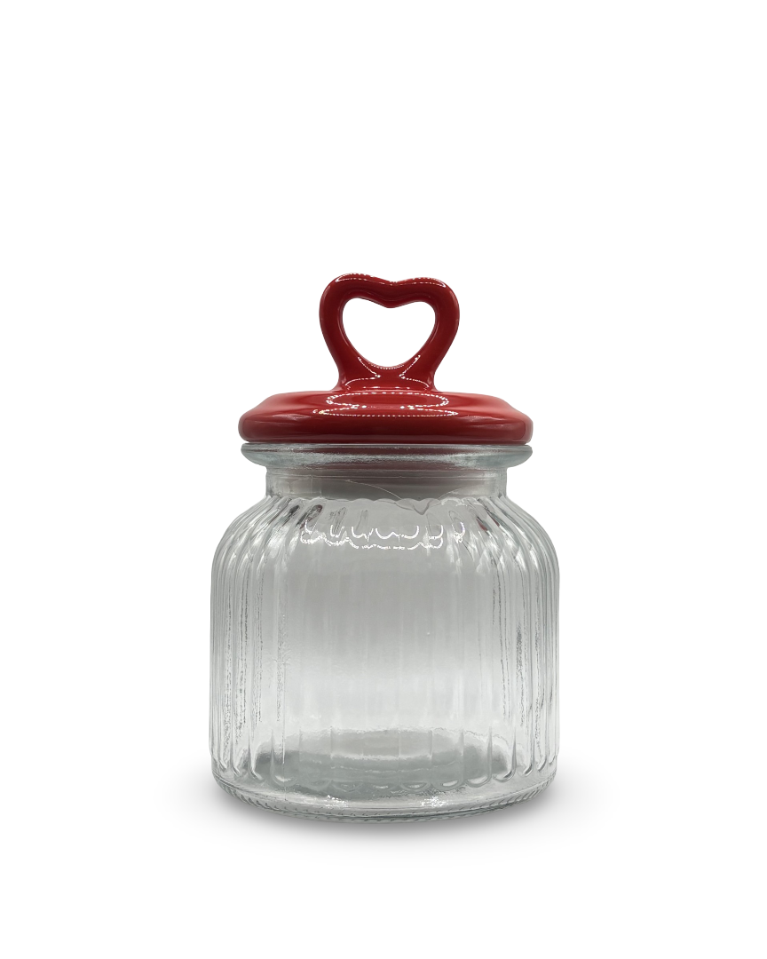 Contenedor de vidrio con tapa de cerámica y corazón