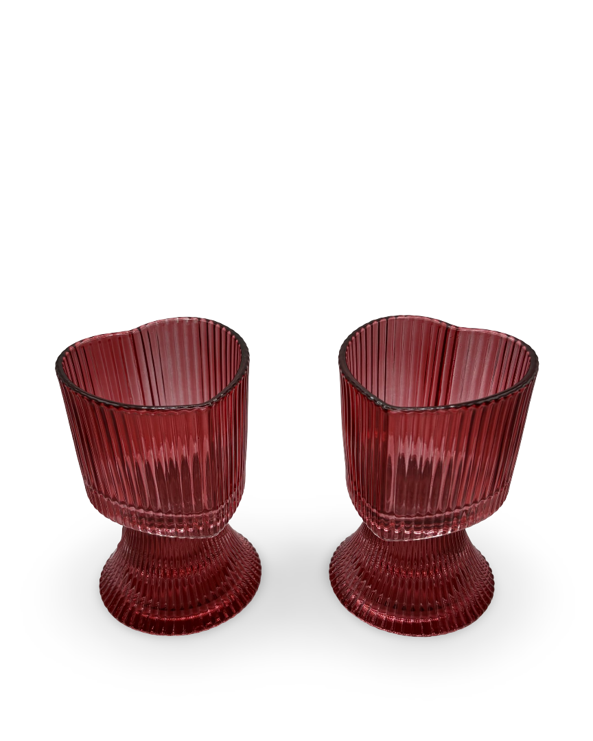 Set de copas rojas de vidrio en forma de corazón Love