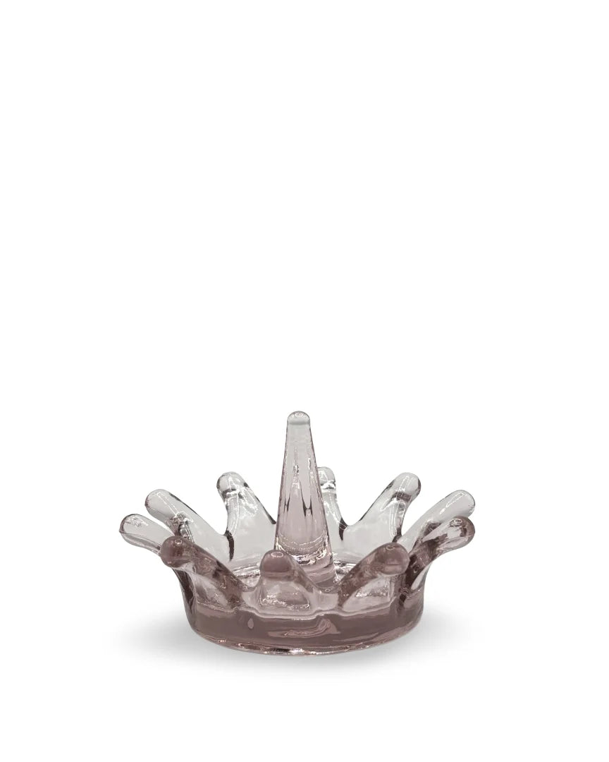 Joyero de vidrio rosa en forma de corona