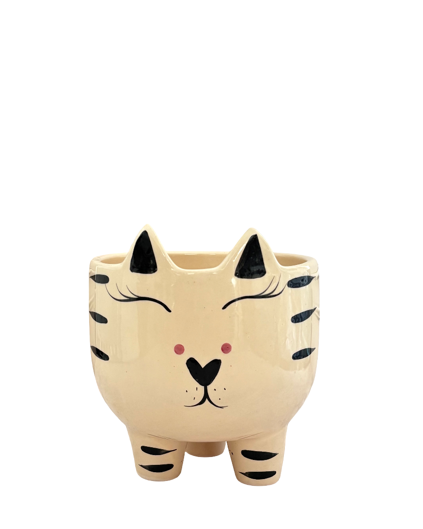 Maceta de cerámica felino grande