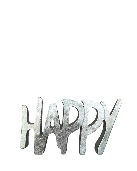 Figura decorativa Happy plateada