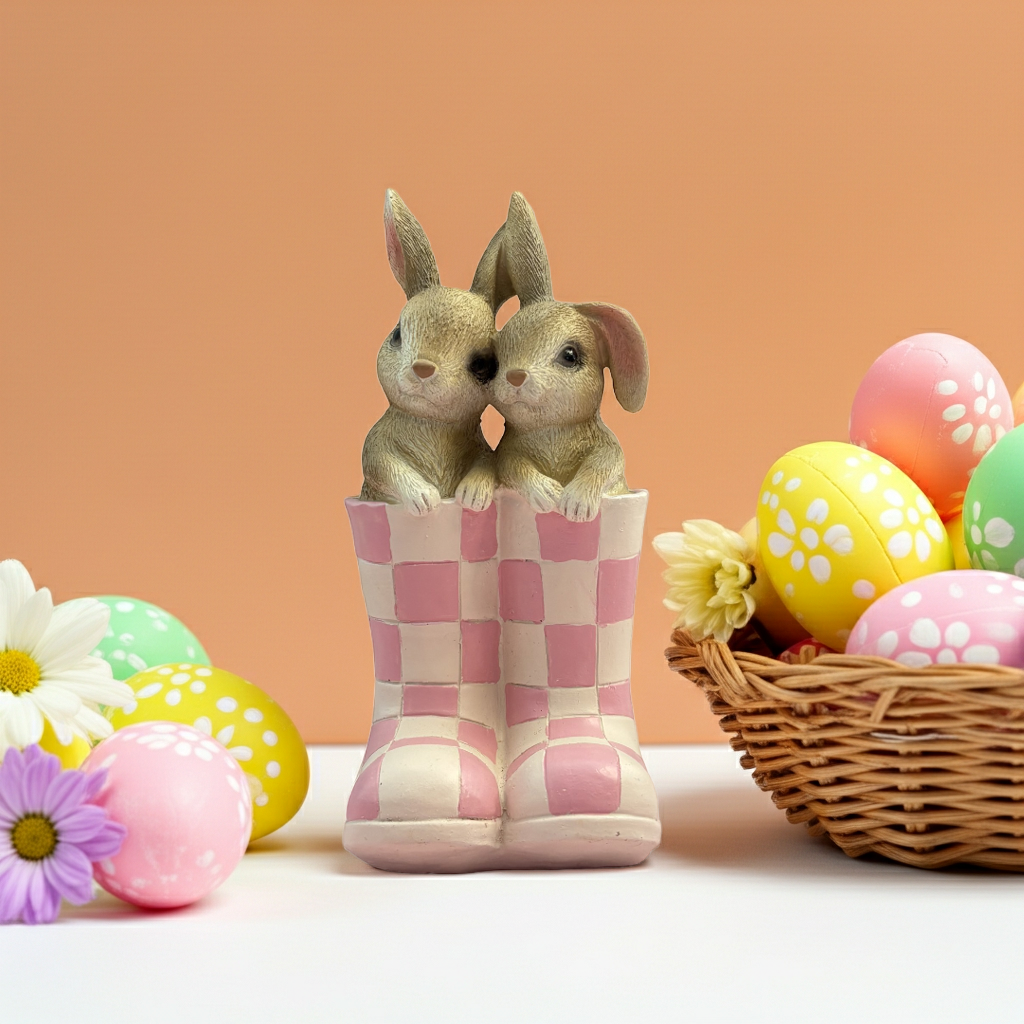 Figura decorativa de resina conejos de Pascua Rosette