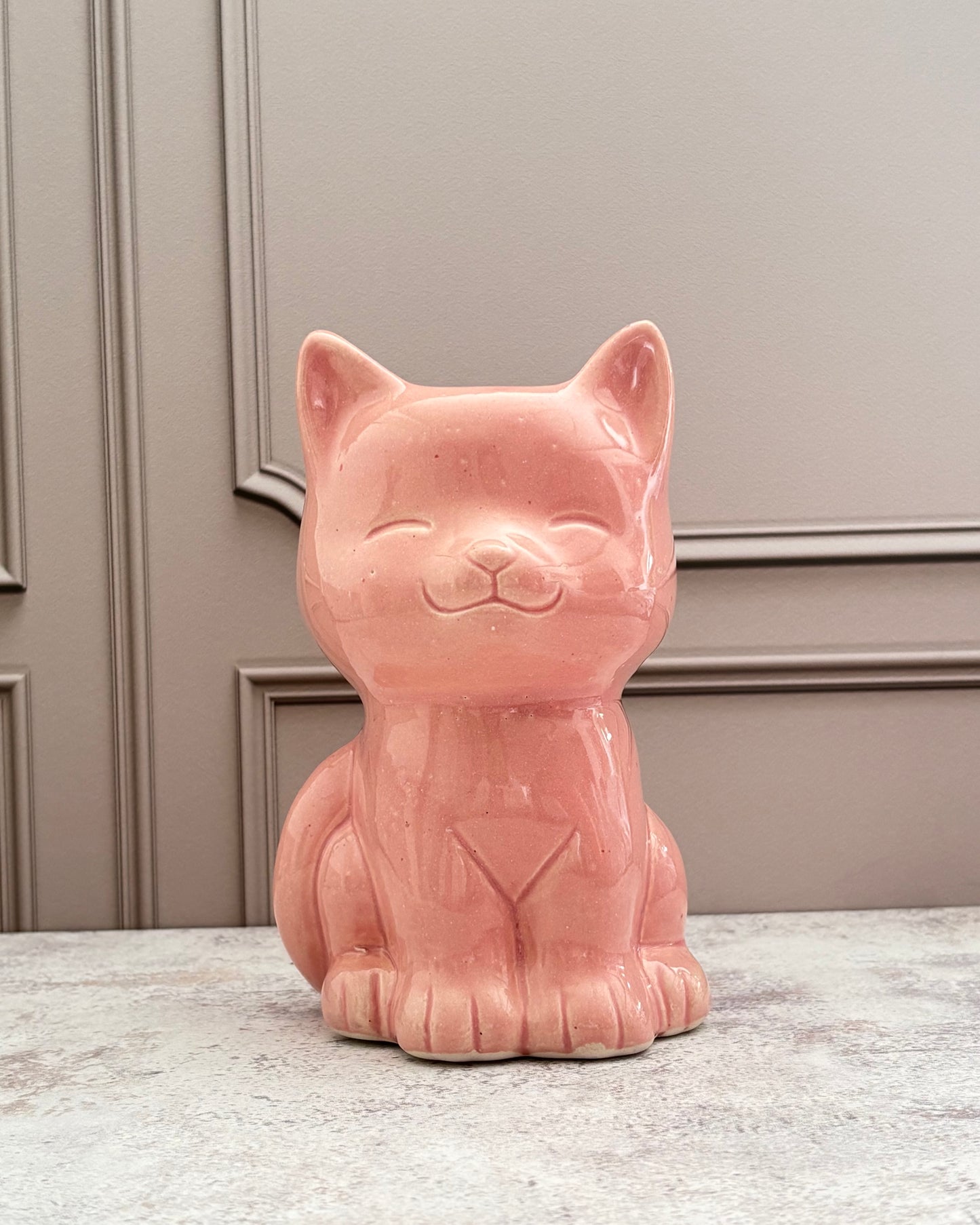 Maceta de cerámica forma de gato rosa