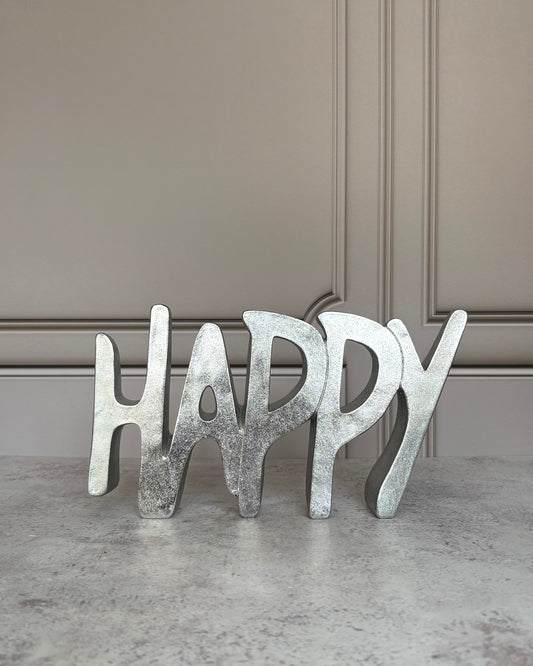 Figura decorativa Happy plateada