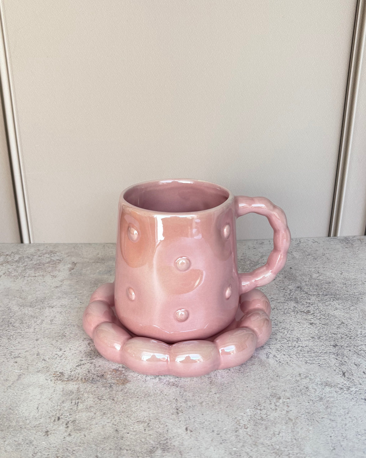 Set de taza y plato de cerámica Coquette