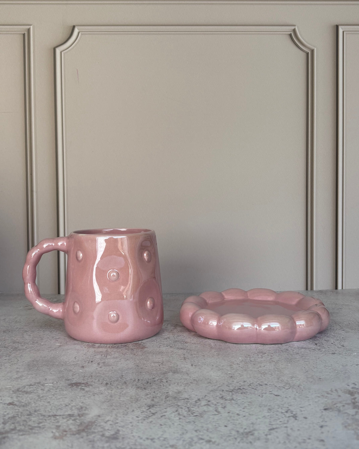 Set de taza y plato de cerámica Coquette