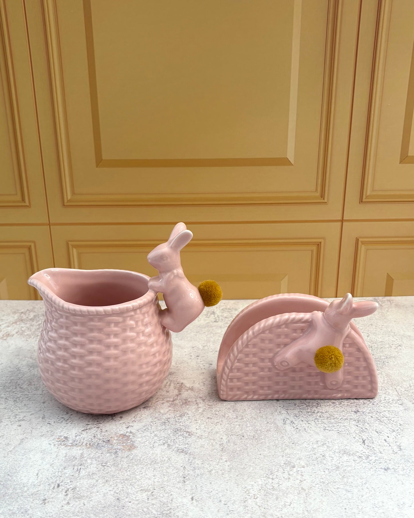 Set de Cremera y Servilletero  de cerámica Pascua