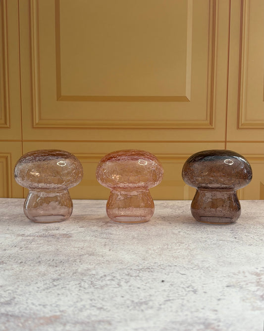 Set de 3 hongos decorativos de cristal