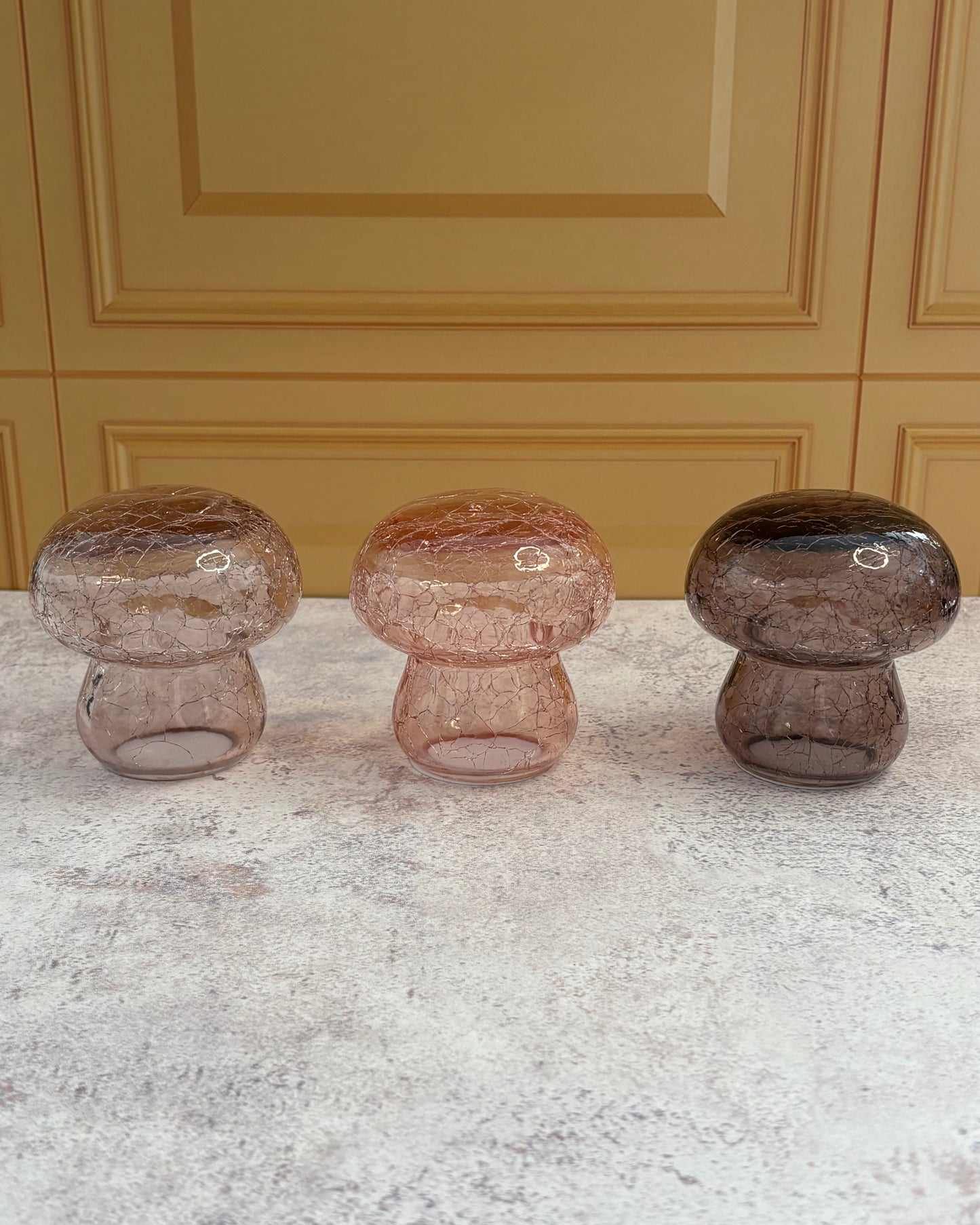 Set de 3 hongos decorativos de cristal