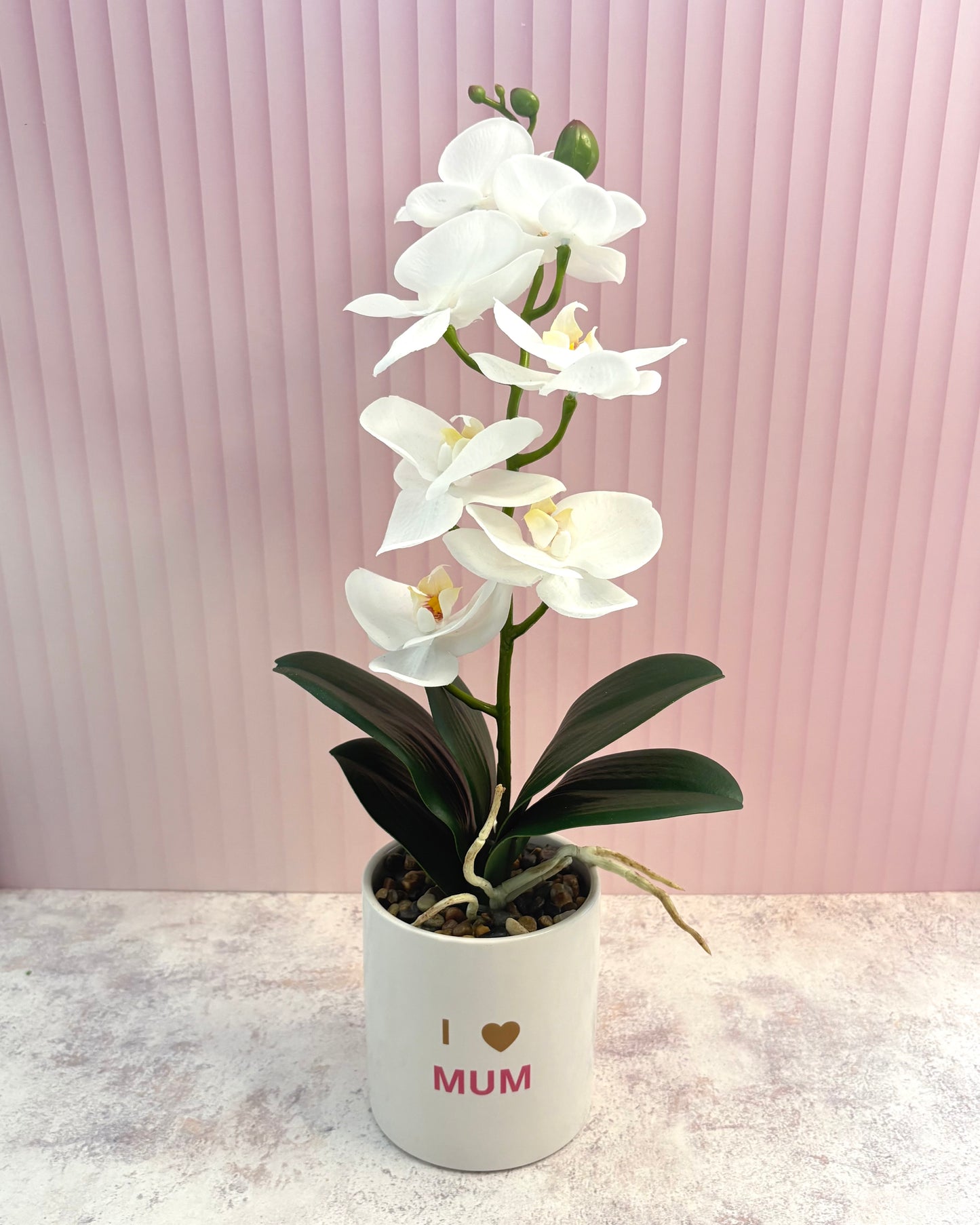 Arreglo orquídea blanca artificial para mamá