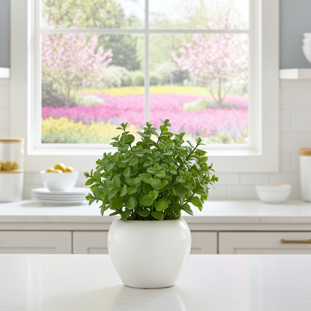 Maceta de cerámica con planta decorativa artificial