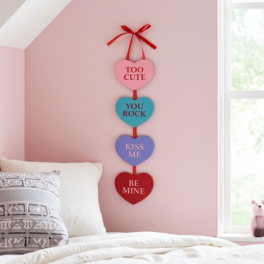 Colgante decorativo de pared de corazones madera Too Cute