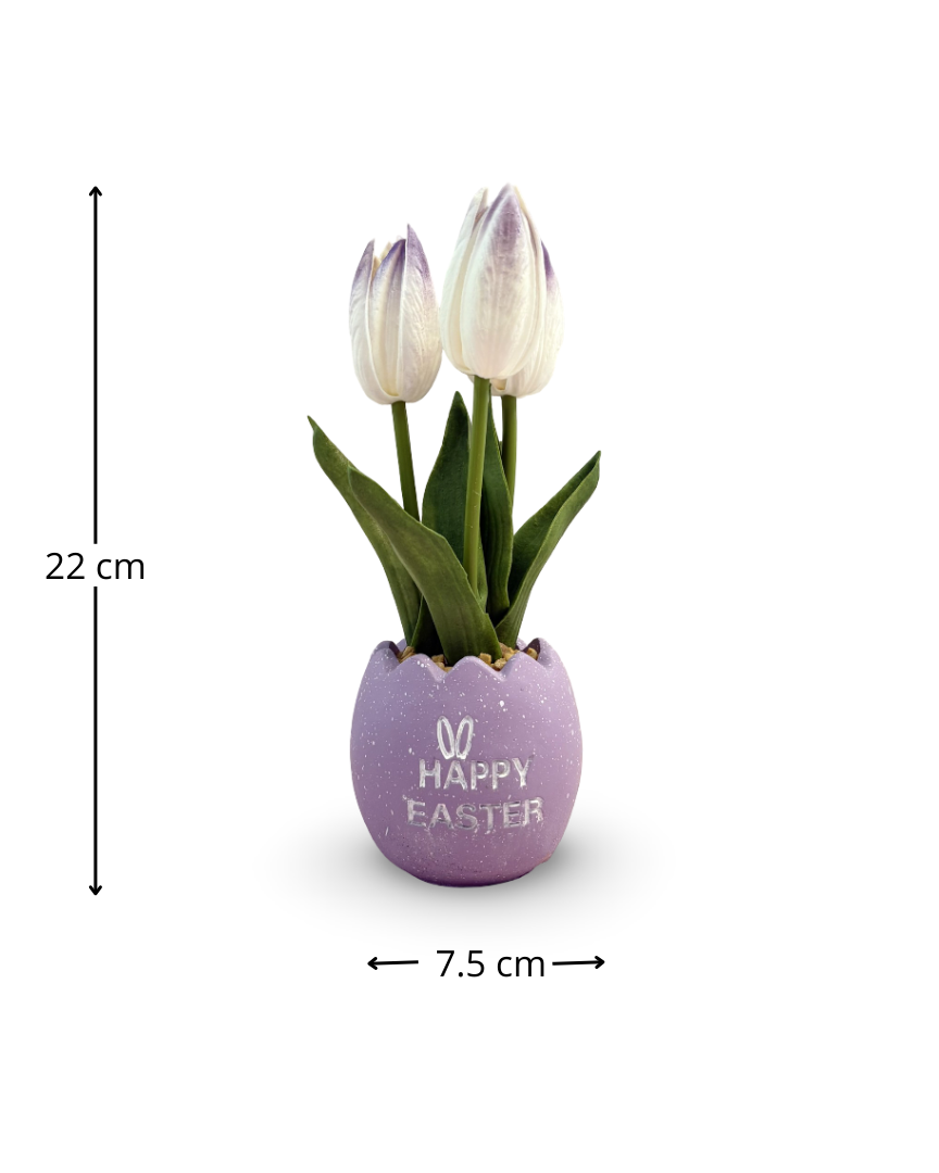 Maceta decorativa de pascua con tulipanes artificiales