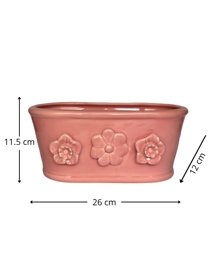 Maceta tina cerámica con flores 3D