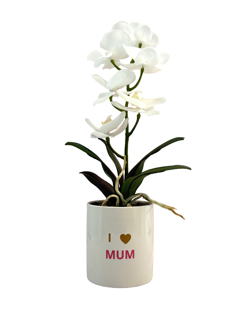 Arreglo orquídea blanca artificial para mamá