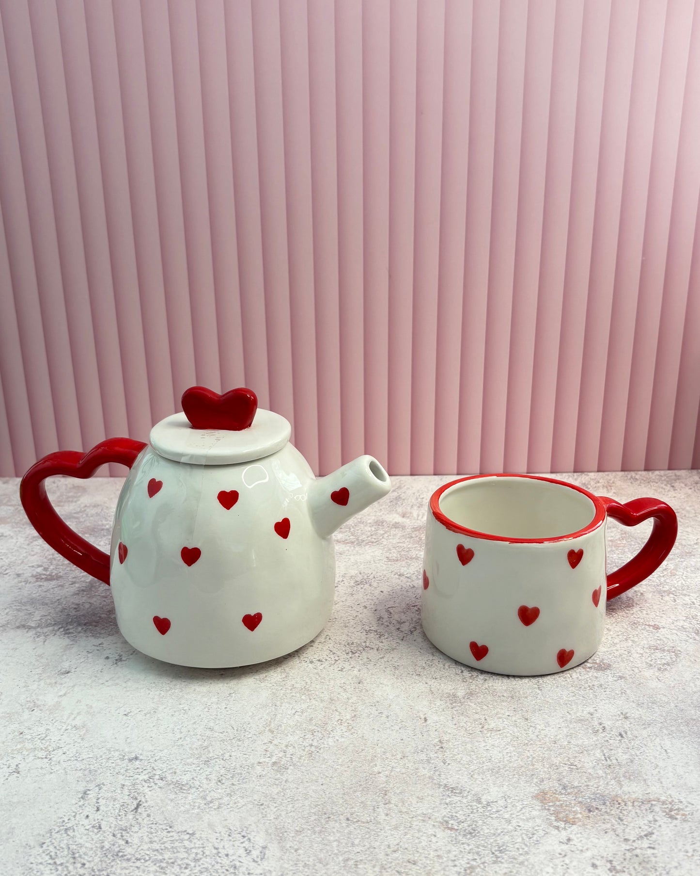 Set de tetera decorativa y taza de cerámica
