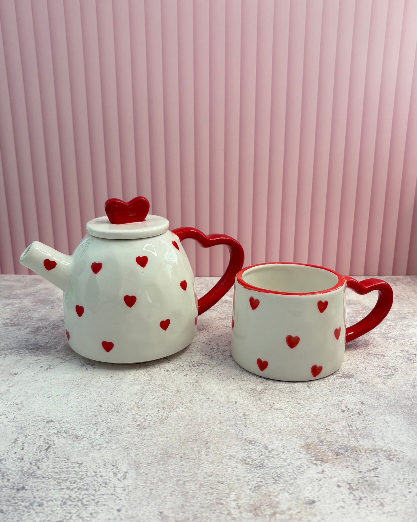 Set de tetera decorativa y taza de cerámica