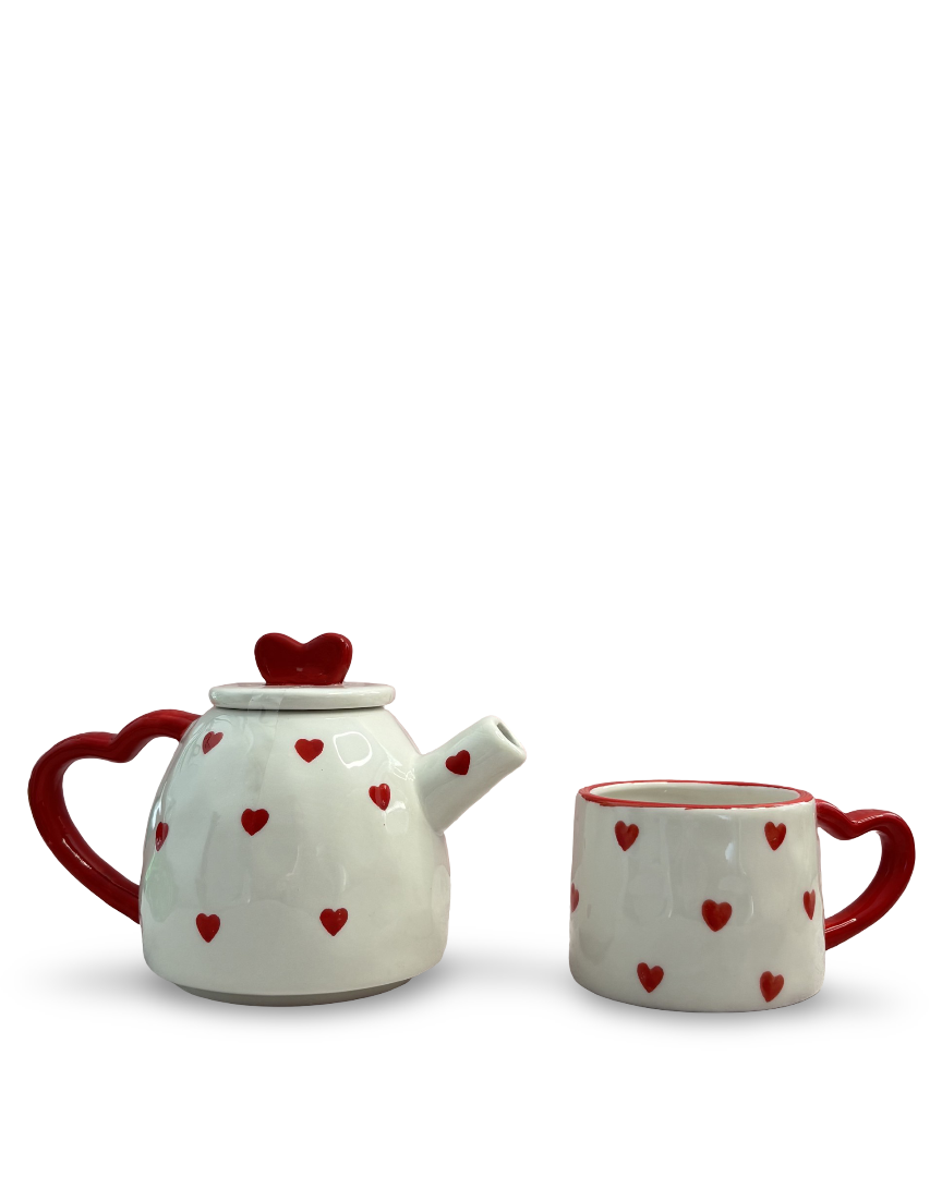 Set de tetera decorativa y taza de cerámica