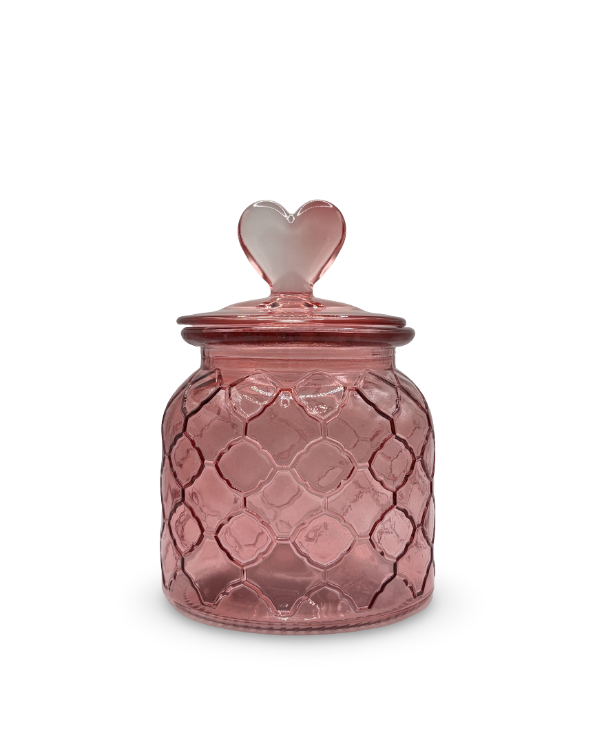 Contenedor de vidrio rosa con corazones True Love