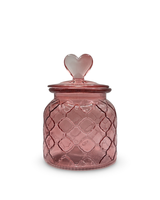 Contenedor de vidrio rosa con corazones True Love