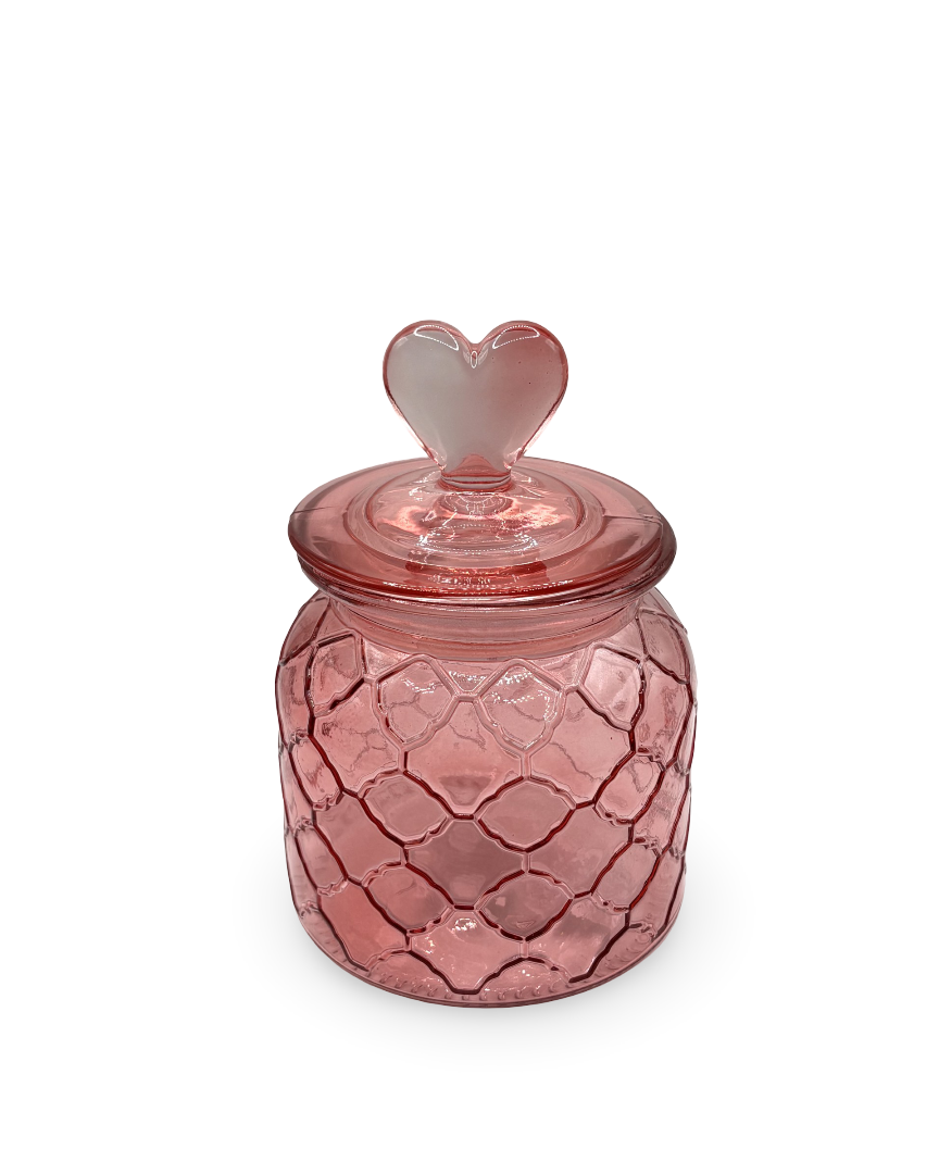 Contenedor de vidrio rosa con corazones True Love