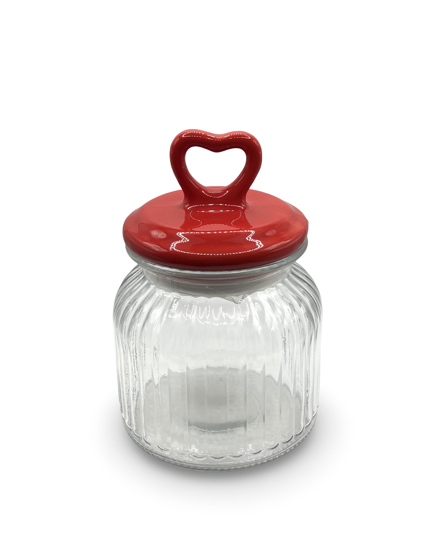 Contenedor de vidrio con tapa de cerámica y corazón