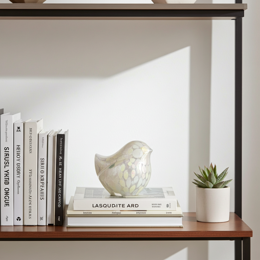 Figura decorativa de vidrio ave jaspeada