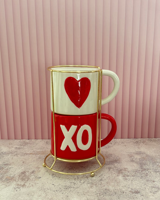 Set de Tazas de cerámica con base de metal XOXO