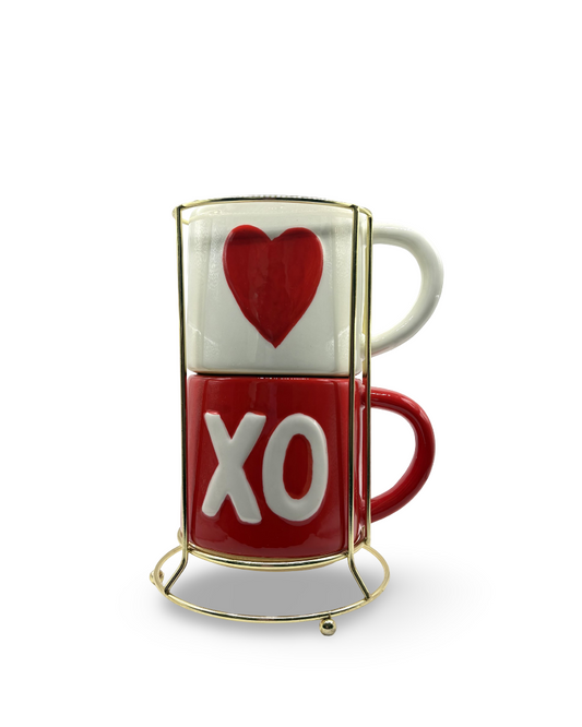 Set de Tazas de cerámica con base de metal XOXO