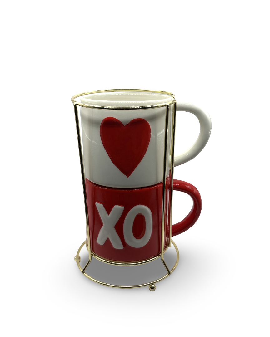 Set de Tazas de cerámica con base de metal XOXO