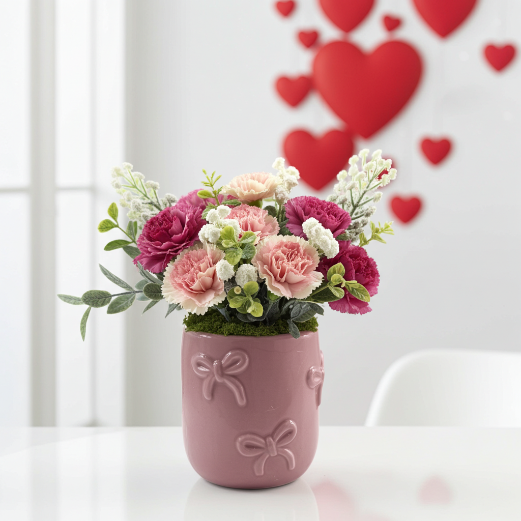 Maceta de cerámica con follaje artificial