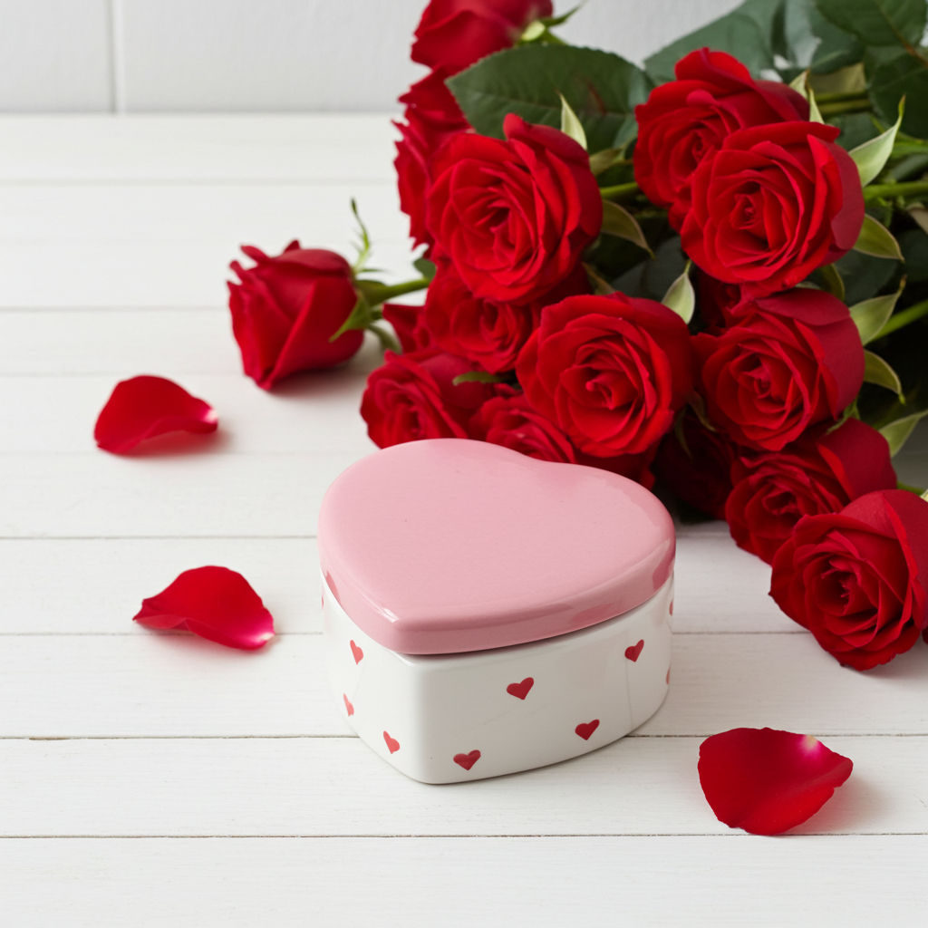 Joyero de cerámica con tapa y forma de corazón